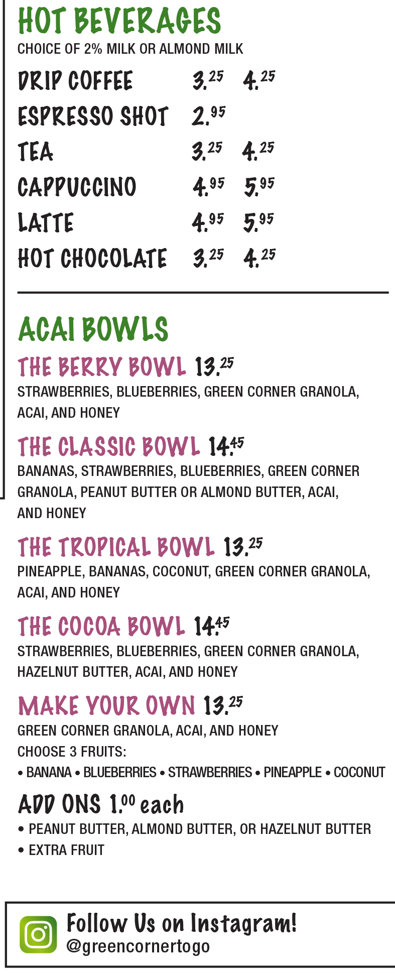 HOT BEVERAGES & BOWLS